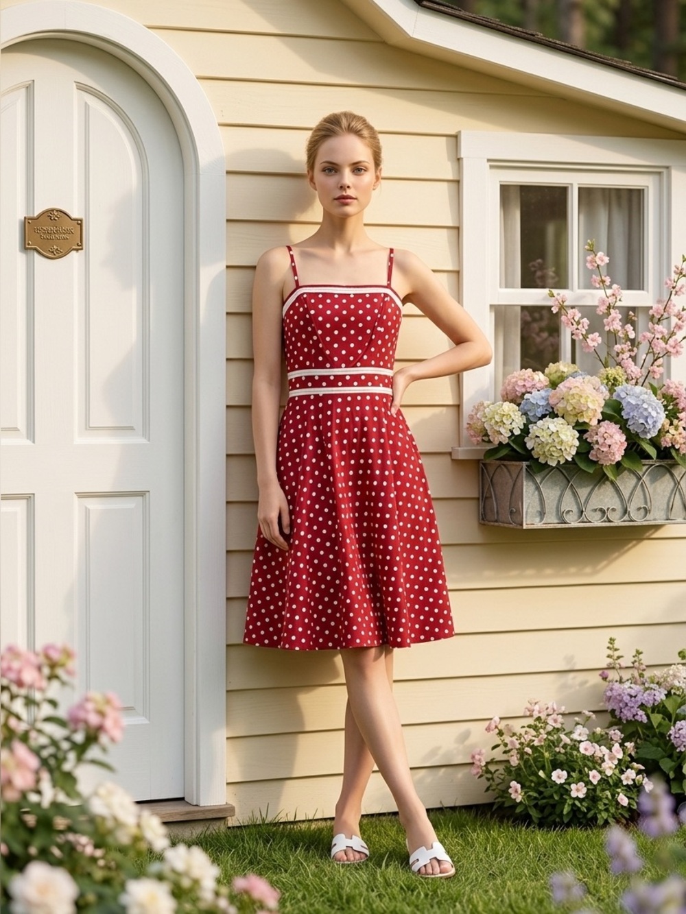 Muse Red and White Polka Dot Spaghetti Strap Dress